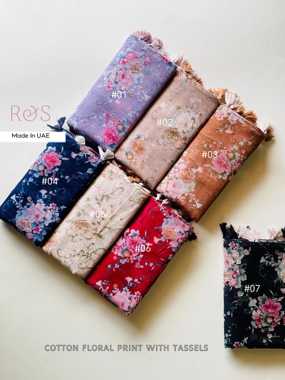 Cotton Floral Print Hijab with Tassels