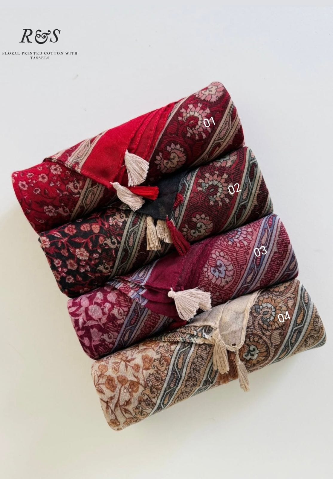 Cotton Floral Print Hijab with Tassels