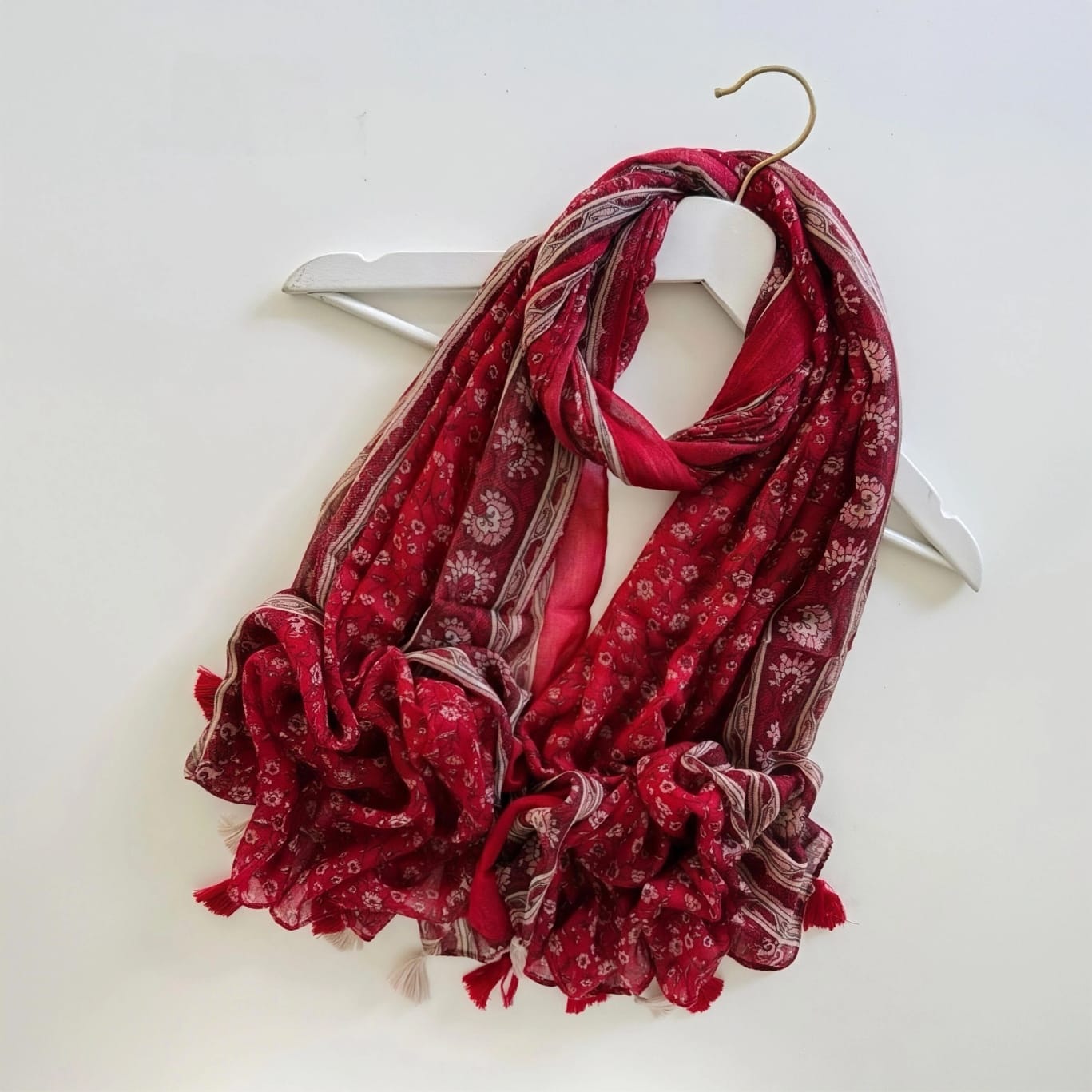 Cotton Floral Print Hijab with Tassels